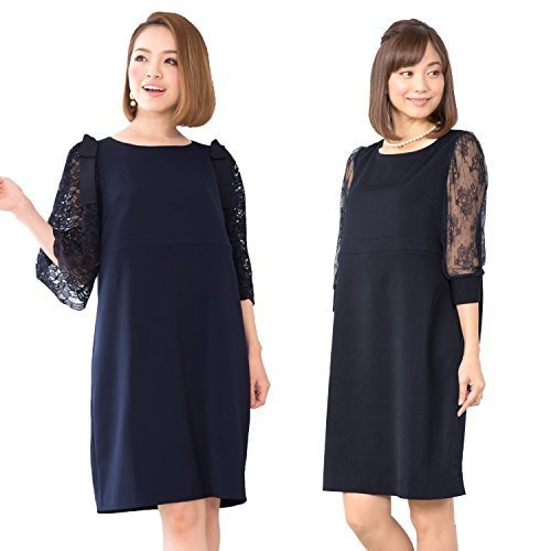 Sweet Mommy マタニティ 授乳服 ワンピース レーシースリーブ 袖タイプ選べる カフススリーブ5分袖・M ネイビー,マタニティ,パーティードレス,