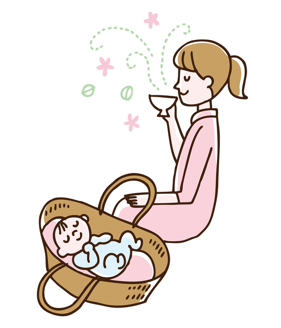 ハーブティーを飲むママイメージ,母乳,ハーブティー,