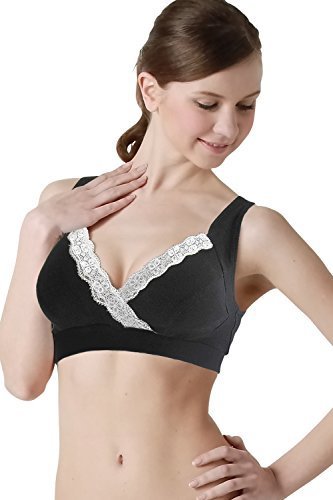 Sweet Mommy 【日本製】 授乳ブラジャー 授乳ママの常識を変えた 伝説の授乳ブラ パッド裏はオーガニックコットン100％ 4段階アジャスター ソフトパッド取り外し可能 チクチクしないストレッチレース／ブラック／LL,出産入院準備,リスト,必要