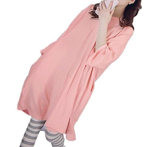 (Miwoluna) マタニティ 授乳服 パジャマ 家着 ゆったりサイズ で楽々 半袖 ピンク ボーダーパンツ XL,マタニティ,大きいサイズ,