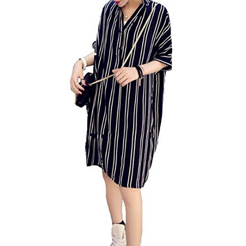 Spinas(スピナス) レディース マタニティ ストライプ 半袖 シャツ ワンピース One Color 【ブラック】 縦じま効果で着やせ効果ありの優秀ワンピ♪ (XXL),マタニティ,大きいサイズ,