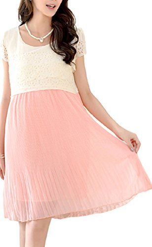 （K-JOY) マタニティ ワンピース ウェア 授乳口 授乳服 フォーマル ドレス 半袖 マタニティー （天使の羽付） (L, PINK),マタニティ,大きいサイズ,