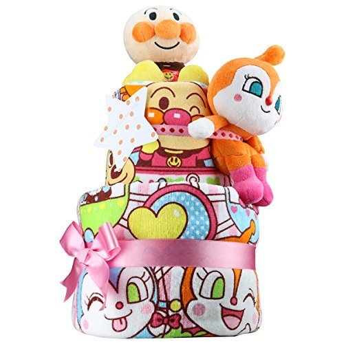 出産祝い アンパンマン ぬいぐるみ２体とタオル２枚の超豪華 おむつケーキ パンパースS おもちゃ 女の子向け ドキンちゃん,双子,出産祝い,