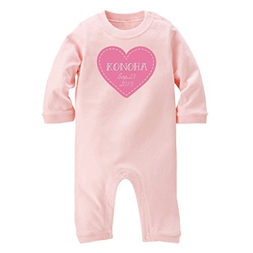 名前入り ロング ロンパース [LR404] 80cm ライトピンク×ピンクロゴ 出産祝い 誕生日 プレゼント おしゃれな 名入れ ベビー服,双子,出産祝い,