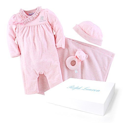 ポロ ラルフローレン POLO RALPH LAUREN 出産祝い 女の子 ギフトセット ボックス カバーオール 9M,ピンク 帽子 ブランケット おもちゃ [並行輸入品],出産祝い,ラルフ,