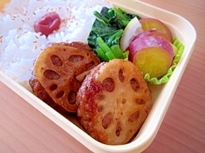 簡単15分☆蓮根ハンバーグの秋弁当,お弁当,ハンバーグ,