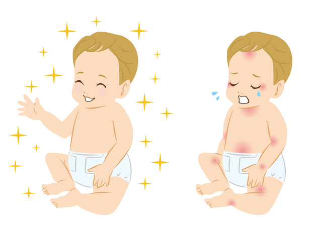 アレルギーに泣いている赤ちゃん,離乳食,シチュー,