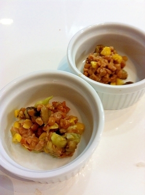 焼きナスとコーンの納豆和え★離乳食,離乳食,なす,