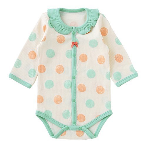 (チャックル) chuckle フリル衿ドット前開き長袖ロンパース グリーン 60cm P2334-60-70,ベビー,ロンパース,