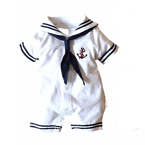 Dragon Honor ベビー服 セーラー服 ロンパース 男の子 女の子 新生児服 半袖前開き 男女兼用 子供服 赤ちゃん 出産祝い 写真撮影 道具 夏用 綿 可愛い (6M（0-6ヶ月）),ベビー,ロンパース,