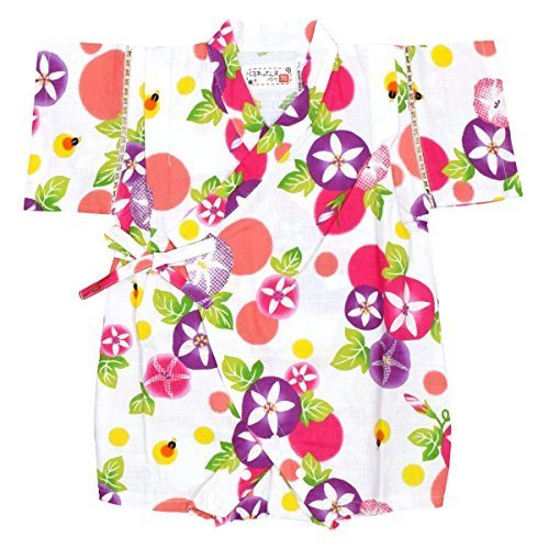 アスナロ（甚平） 甚平 ベビー 女の子 日本製生地 朝顔 綿100％ ロンパース スナップ付70 ホワイト,ベビー,ロンパース,