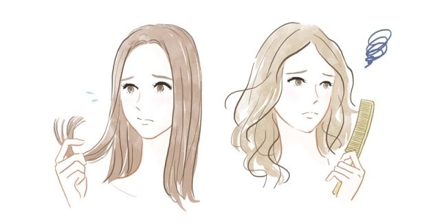 髪の質感変化を感じる女性,シャンプー,ヘアケア,産後