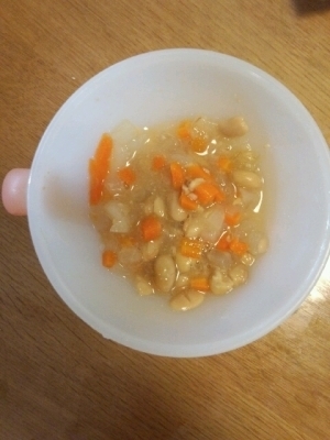 離乳食☆後期☆　３種の野菜の納豆入りスープ ,赤ちゃん,納豆,