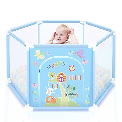 GrowthPic ベビーサークル プレイヤード ＜簡単に組み立て!＞ 扉付き ジョイント式 洗えるソフトベビーフェンス クリスマス・誕生日プレゼント ブルー,ベビーサークル,おすすめ,