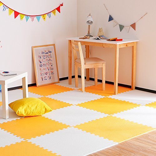 ジョイントマット 大判サイズ 6畳用 厚さ12mm サイドパーツ付 水洗いOK ミルク×オレンジ,赤ちゃん,ジョイントマット,