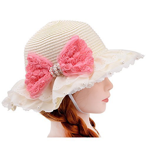 VBIGER キッズ 麦わら帽子 子供 サマーハット 女の子 つば広 春夏 通学 旅行 サンバイザー 日よけ帽子 (ベージュ),キッズ,子供,麦わら帽子