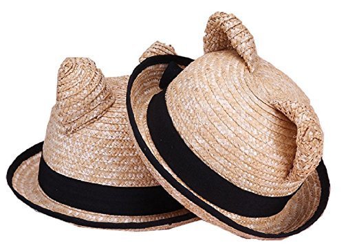 【ノーブランド品】 かわいい お出かけ用 麦わら 帽子 子供 ねこみみ 男の子 女の子 52cm ＜CX-101＞,キッズ,子供,麦わら帽子