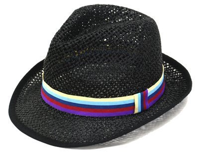 キッズ　ペーパー　中折れ　ハット　麦わら帽子 子供　帽子　ブラック　48cm,キッズ,子供,麦わら帽子