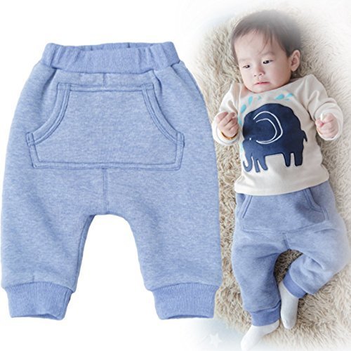 (ハニーブロッサム) HONEY BLOSSOM シンプル 可愛い ベビー ボトムス 【 あったか 裏起毛 カンガルーポケット パンツ 】 モンキー風 おむつ すっぽり お洒落 裾リブ 防寒 裏ボア スウェット 男の子 女の子 m216 blue 70,ベビー,パンツ,