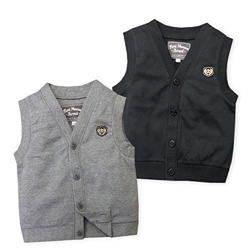 ベビー服 男の子 ベスト フォーマル 前開き 無地 エンブレム装飾 男児 ベビー (1.グレー/95cm),キッズ,ベスト,