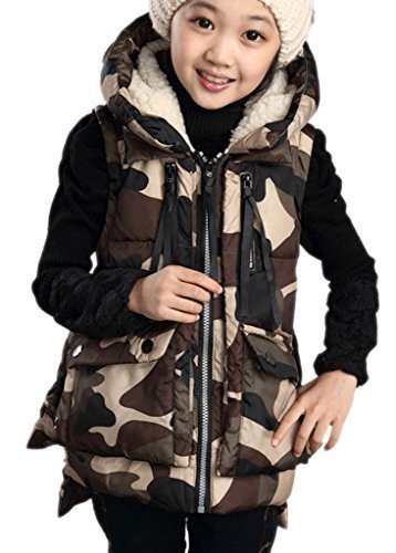 (ラボーグ) La vogue カジュアル ベビー服 女の子ダウンベスト ガールズジャケット 子どもコート フード付き 迷彩柄 ダウンチョッキ 子供服 男の子上着 新生児 冬着防寒 コーヒー色 150サイズ,キッズ,ベスト,