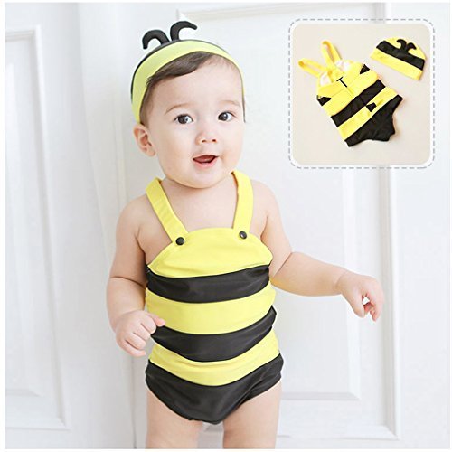 Auralum 超かわいいミツバチベビー水着M/L/XLサイズ 男の子も女の子もOK 子供用水着 みつばち 蜜蜂 赤ちゃん 子供水着 キッズ水着 スクール水着 女の子 ノースリーブ 女子水着 スイムウェア みずぎ ジュニア水着,女の子,子供水着,