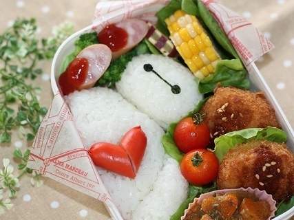 ベイマックスのハートおにぎり弁当,簡単,キャラ弁,ベイマックス