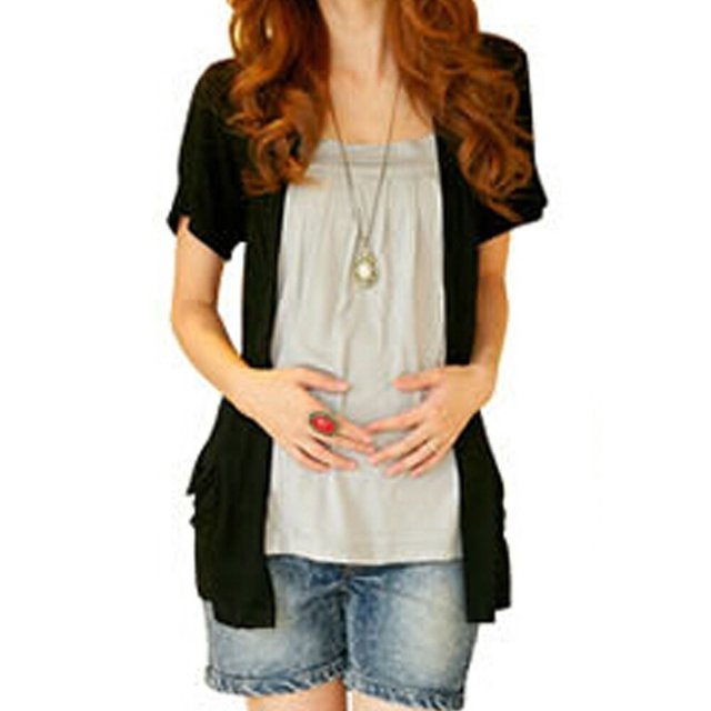  Marshel ｜1枚でOK 重ね着風 カーディガン レイヤード かわいい カジュアル マタニティー服 上着 授乳 楽ちん ブラック M ,おしゃれ,おすすめ,授乳服