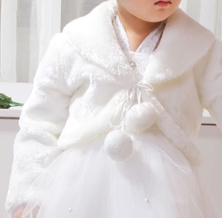 【Peach Kids】 子供フォーマル フェイクファーボレロ ≪ティアラセット≫ ショール ケープ 女の子 発表会 結婚式 白ホワイト (90cm(XS)),キッズ,ボレロ,