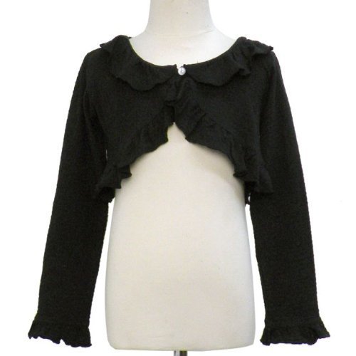 アスナロ（フォーマル） 長袖ボレロ 女の子 キッズ フリル使い ジャガードニット ボレロ120 黒,キッズ,ボレロ,