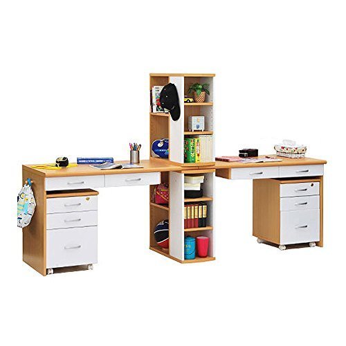 ツインデスク 学習机 勉強デスク パソコン机 デスクセット 木製デスク 〔デスク＋棚＋チェスト〕 ナチュラル,小学生,学習机,人気