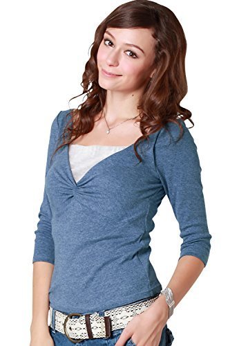 ほんのり起毛の7分袖 ツイストデザイン授乳トップス【アン】 授乳レイヤー2枚付き　授乳服／S／ブルー,授乳口付きトップス,選び方,おすすめ