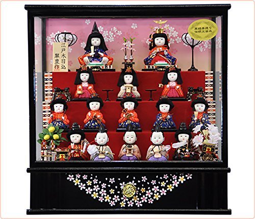 15人の人形が配される豪華なショーケース入り雛人形,おすすめ,初節句,ひな人形