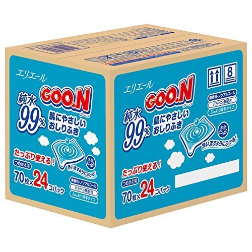 【ケース販売】グーン 肌にやさしいおしりふき 詰替用 70枚×24個 (1680枚),出産祝い,三人目,