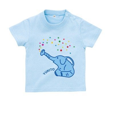 BabyChips ぞうじょうろ(名入れ半袖ベビーTシャツ) 100 ライトブルー,出産祝い,三人目,