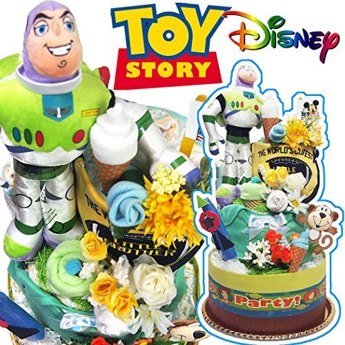 おむつケーキ ディズニー トイストーリー バズ toys tory 貰ってビックリ３段 出産プレゼント オムツケーキ Mサイズ,出産祝い,男の子,