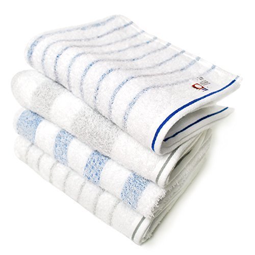 ブルーム 今治タオル 認定 ナチュラルボーダー フェイスタオル 4枚セット やわらか タオル 日本製 (ブルー・グレー),出産内祝い,人気,