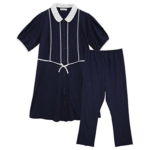 (ワコール)Wacoal (マタニティ)MATERNITY 授乳口付き ルームウェア 半袖 上下セット 丸襟(産前-産後)(NV-ネ,出産祝い,ママ,