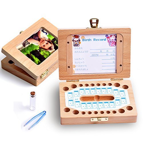 KAOKU 乳歯ケース 乳歯入れ 赤ちゃん用 乳歯ボックス 記念 トゥースボックス 木製 写真入れ可能 名前と抜けた日シール付き（日本語表記） 乾燥用綿付き うぶ毛を入れるミニボトル付き 男の子 女の子 (木製),乳歯,保存,ケース