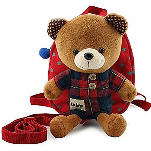 Bobear 迷子防止ひも リード付き ベビー リュック クマ ぬいぐるみ （ 1-6歳子供リュックサック　ベビーギフトや贈り物） (レッド),ベビーリュック,