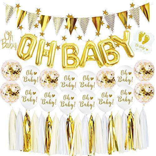 ゴールドパーティーセット飾り　ベビーシャワー　誕生日セット　100日　男の子　女の子　紙吹雪いれ　タッセルガーランド　ペーパーナプキン　ケーキトッパー　バルーン,ベビーシャワー,