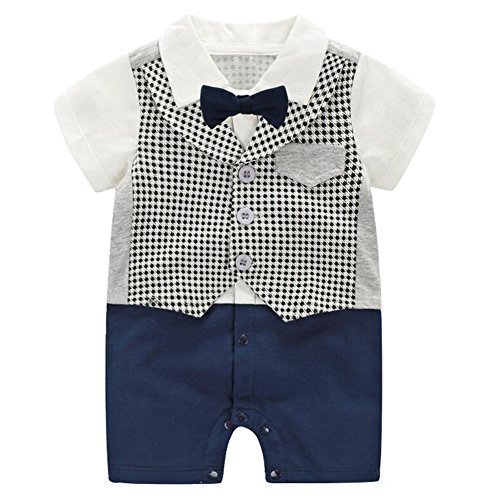 エルフ ベビー(Fairy Baby)ベビー重ね着風フォーマル半袖 夏用ロンパース 結婚式服 格子縞90cm,初節句,