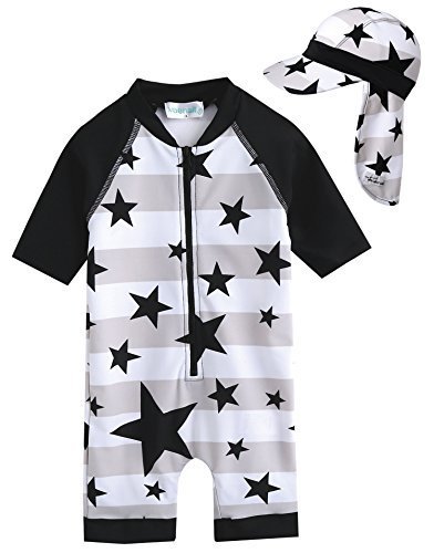 [Vaenait Baby] 0-24ヶ月UVカット ラッシュガードベビー子供男の子長袖ワンピース水着 Baby WithStar L+Flap cap S,赤ちゃん,水着,