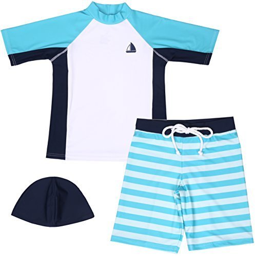 【Asbrio】水着 男の子 UPF50+ ボーダー柄パンツ グリーンラッシュガード 帽子 80〜130cm (110),赤ちゃん,水着,