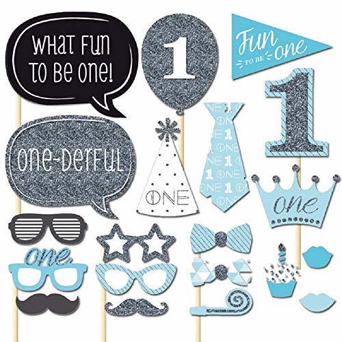 フォトプロップス 1歳誕生日 20点入り 撮影用小道具 誕生日パーティー用品 Happy Birthday雰囲気満点 DIY可能木製 紙製 スティック/のり付け,1歳誕生日,