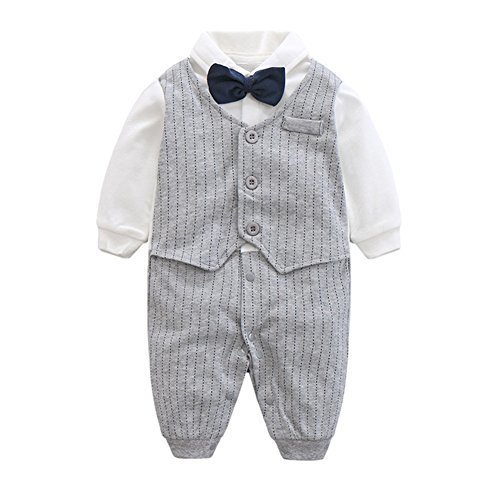 エルフ ベビー(Fairy Baby)ベビーフォーマル ロンパース 結婚式服 男の子 90cm グレーストライプ,1歳誕生日,