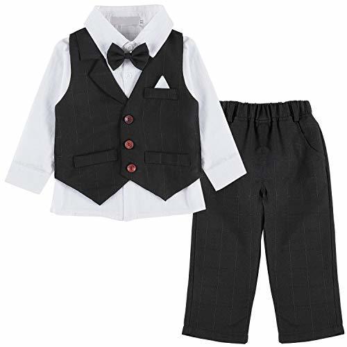 フォーマル 男の子スーツ 4点セット 洋服 キッズ キッズスーツ コットン ベスト 蝶ネクタイ付き 紳士 秋冬 黒 チェック柄 かっこいい オシャレ イベント 入学式 撮影 小学校 七五三 100,七五三,男の子,
