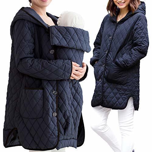 Sweet Mommy ママコート 抱っこ キルティング ダッカー ベビーカーカバー フットマフ フード付き L ネイビー 撥水,抱っこ紐,冬,