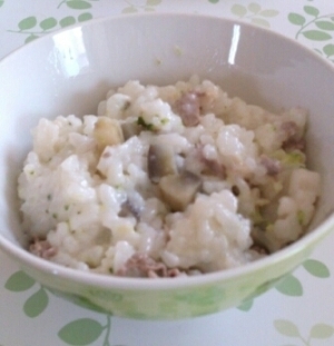 離乳食後期～☆ブロッコリーときのこのミルクリゾット,9ヶ月,離乳食,