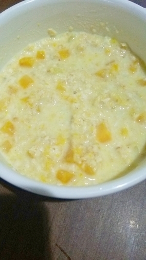 離乳食☆さつまいもとかぼちゃのミルクオートミール粥 ,離乳食,オートミール,